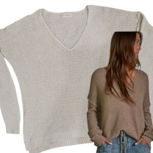 By Together Lauren Oversized Boxy V-Neck Sweater Ivory - Sz M